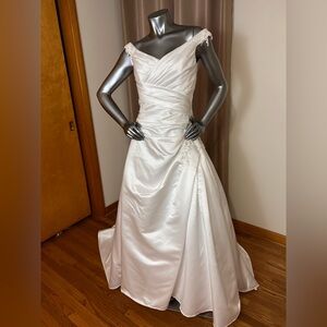 Mary’s Bridal white satin corset lace up back enclosure.